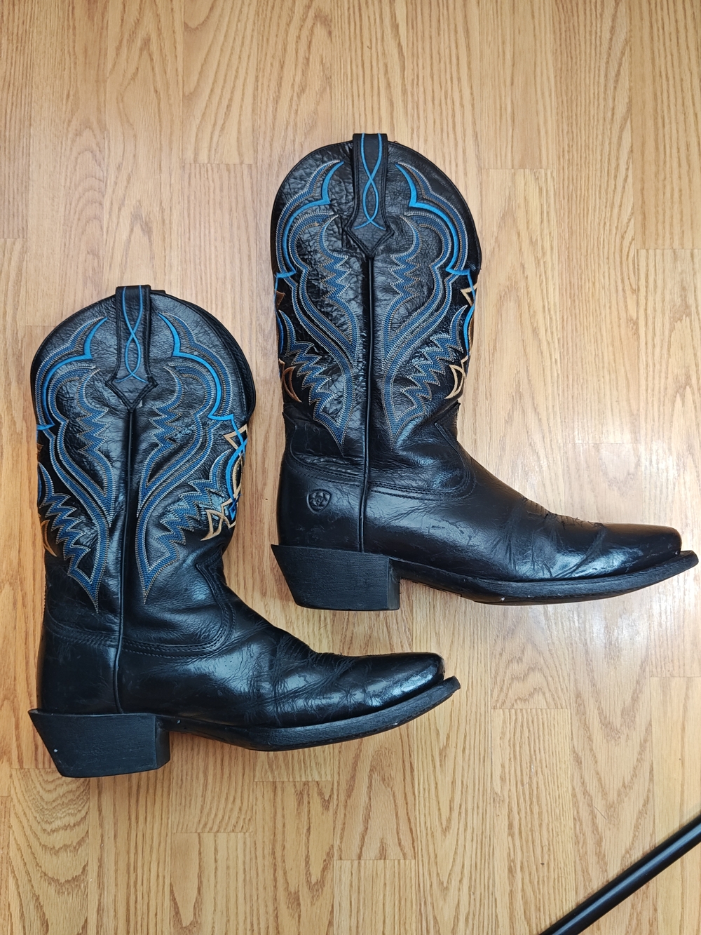 Ariat Heritage Western Boots Black Leather Square Toe Blue Gold Stitch 10.5D - Picture 6 of 14